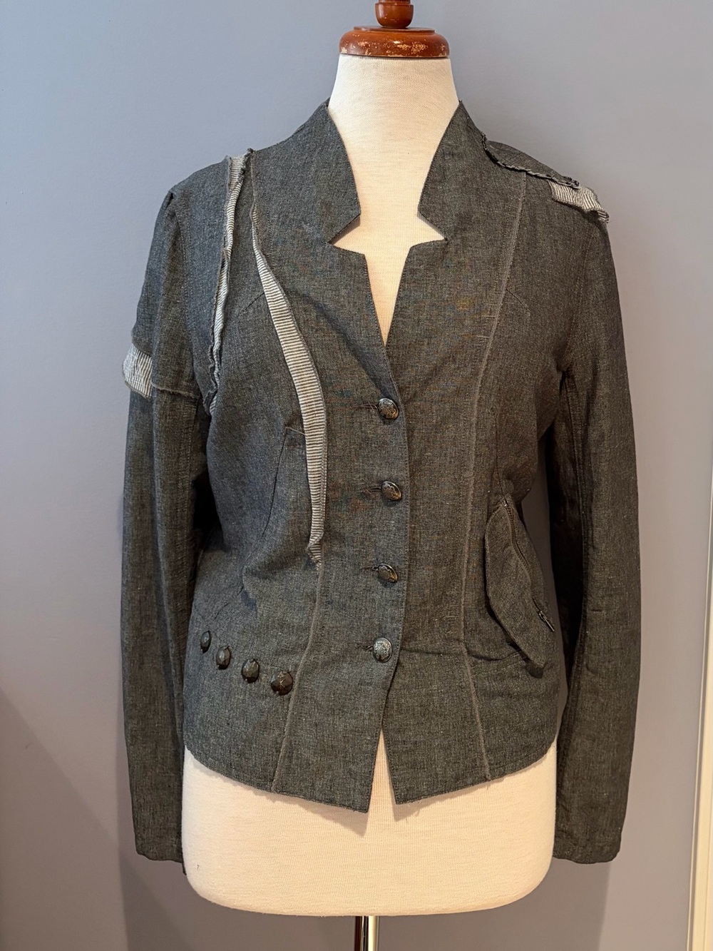 Distressed Grey Tailored Button-Front Blazer